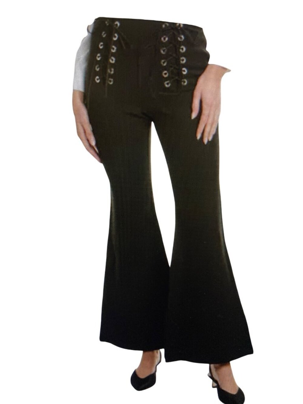 GRACIA Lace-up High-waist Pant In Black Bell Bottoms  Medium NWT